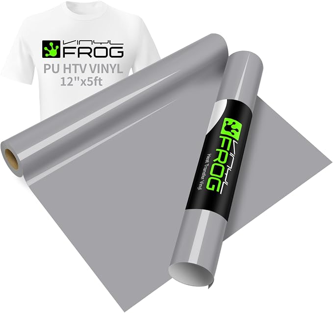 VINYL FROG Grey Heat Transfer Vinyl Roll 12" x5ft Matte HTV Vinyl | Grey Iron by VINYLFROG