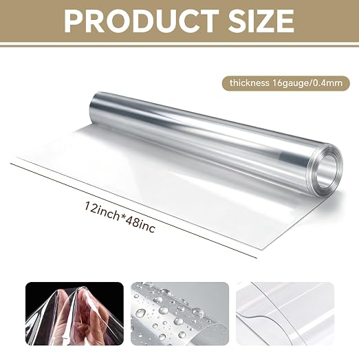 Clear Vinyl for Sewing, Transparent PVC Vinyl roll 12" x 48", 0.4mm Clear Vinyl - Image 2