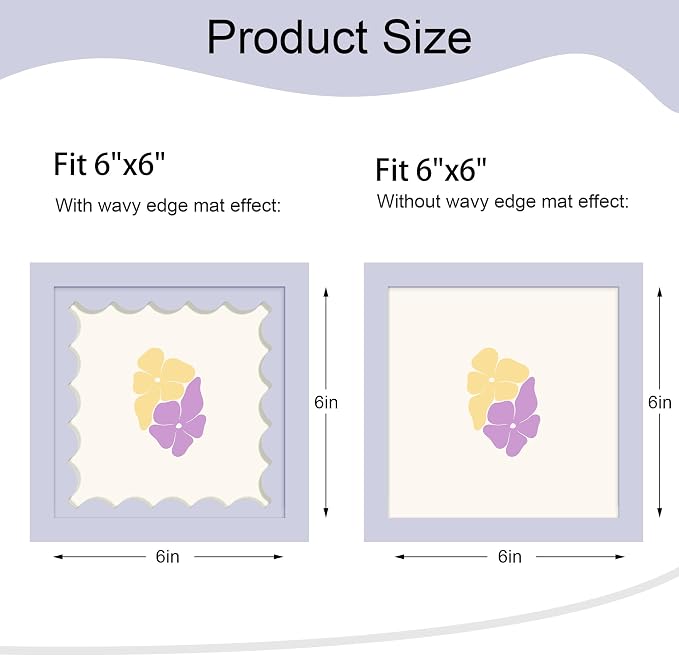6x6 Picture Frame with Wavy Mat, Wooden Real Glass 6 x 6 Photo Frame - Image 2