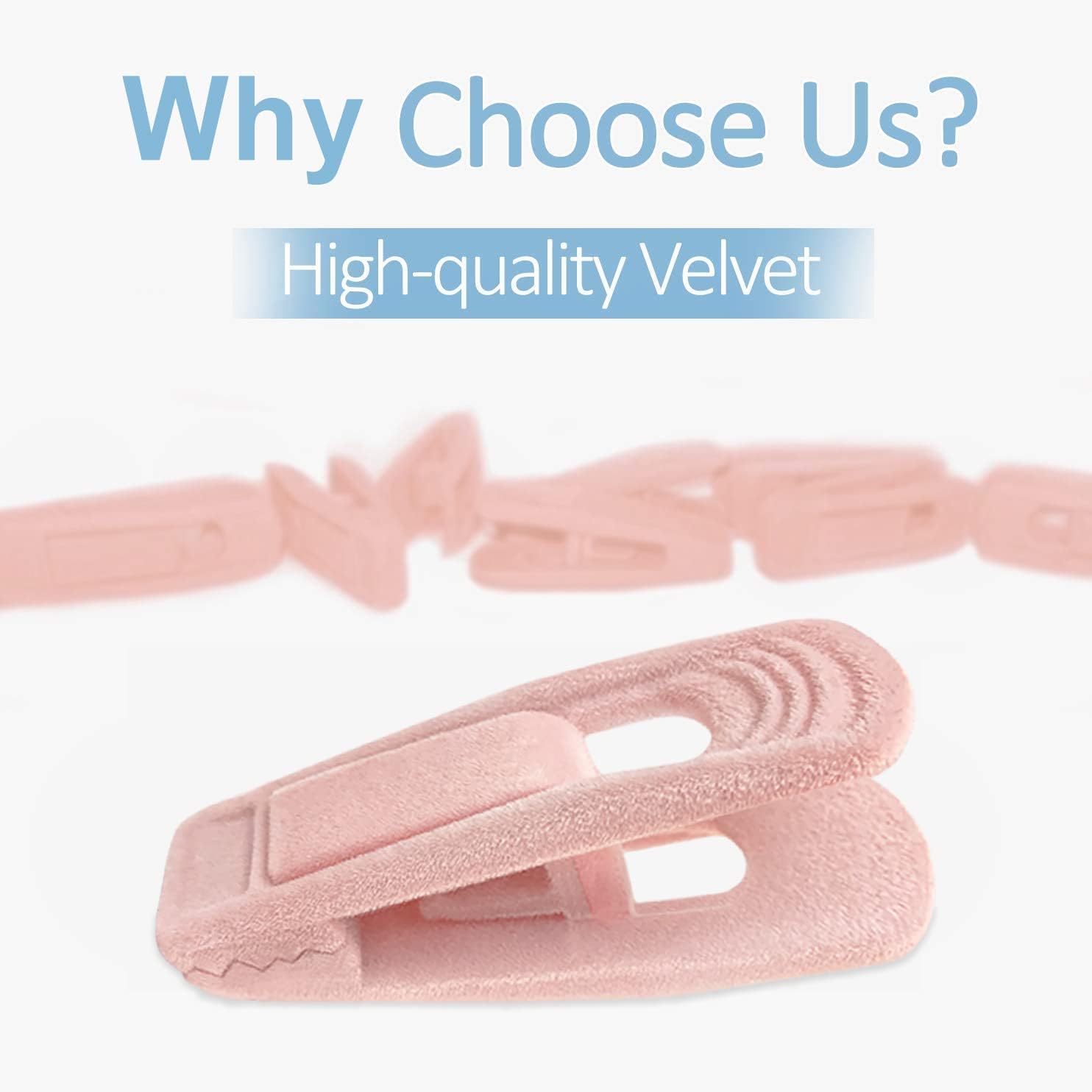 Light Pink Velvet Hanger Clips (60-Pack), Non-Slip Strong Hanger Clips for Velvet, Pants, Skirts & Thin Clothes