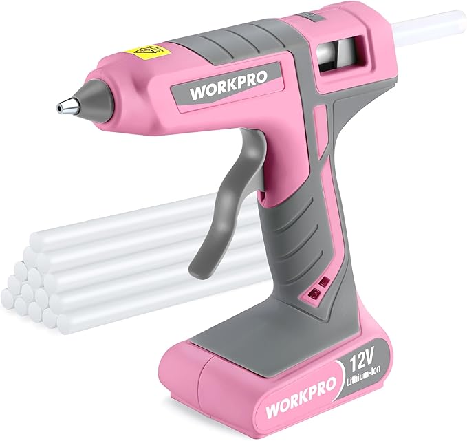 WORKPRO Full Size Cordless Hot Melt Glue Gun - 12V Rechargeable Fast Preheating by WORKPRO