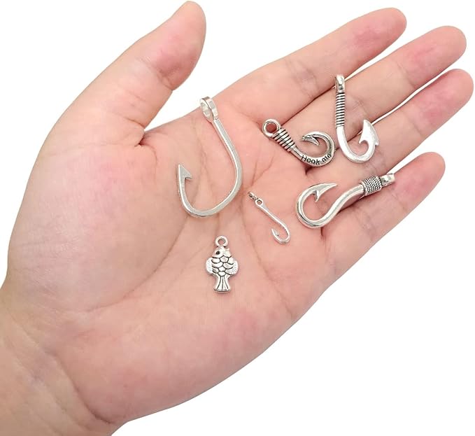 Honbay 60PCS Alloy Fish Hook Double Sided Fish Charms Pendant Fishing Jewelry - Image 6