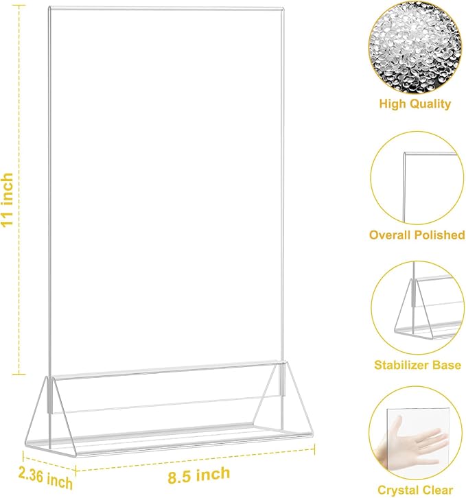 EHWINE Acrylic Sign Holder 8.5 x 11, 8 Pack Double-Sided Tabletop Stand | - Image 4
