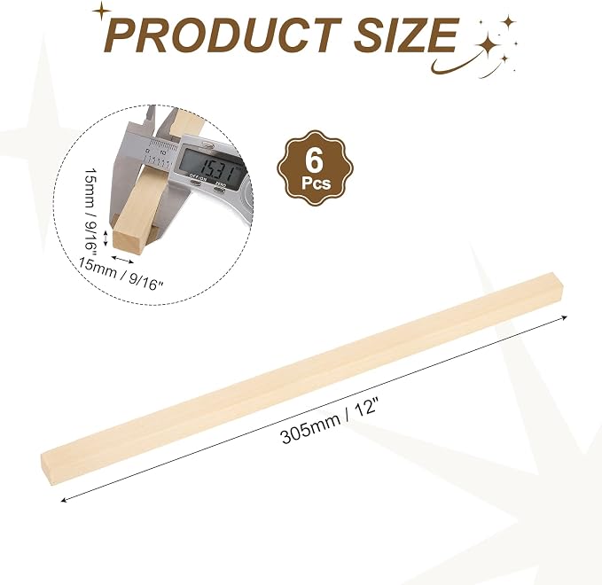 MECCANIXITY 6Pcs Basswood Sticks, 11/16" x 11/16" x 12" Square Wooden Dowel - Image 2