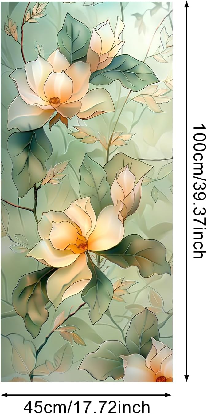IVN Privacy Window Creamy Magnolia Branch Decorative Window Cling Stained Glass - Image 3