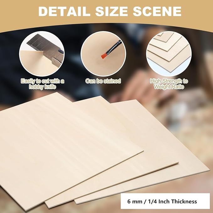 24 Pack Basswood Sheets for Crafts 12"x12"x1/4", 6mm Thick Plywood Sheets Board - Image 3