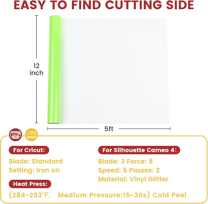Fluorescent Green Glitter Heat Transfer Vinyl 12" x 5FT - Image 2