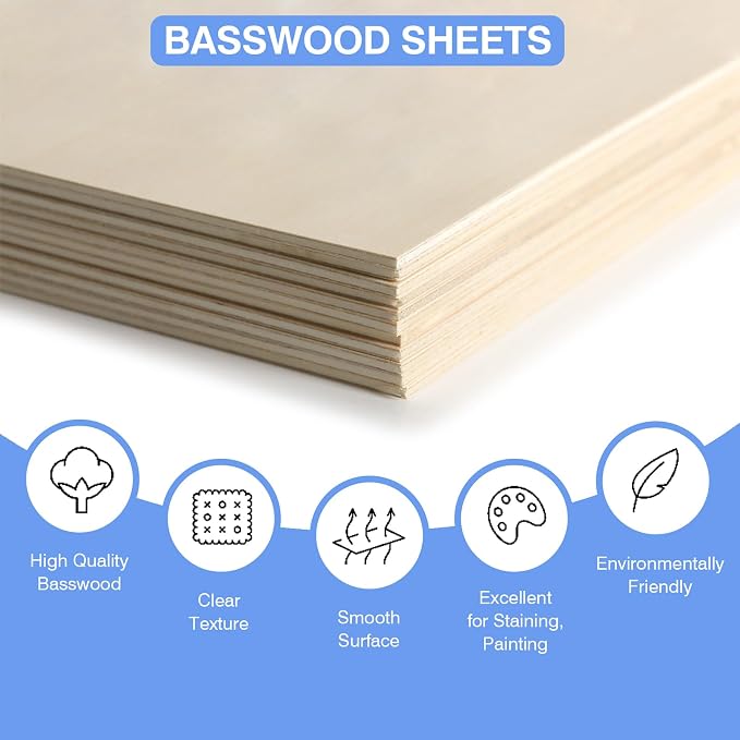 12 Pack Basswood Sheets for Crafts 12 x 18 x 1/8 in, 3mm Thick Unfinished - Image 3