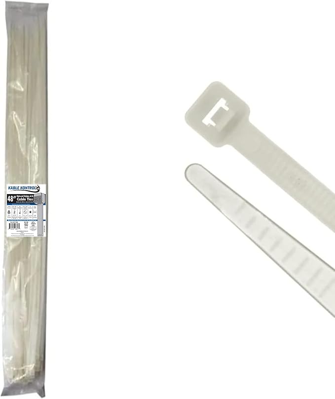 Kable Kontrol Heavy Duty Cable Zip Ties 50 Pcs 48 Inch, Natural White, 175 Lbs by KABLEKONTROL%C2%AE