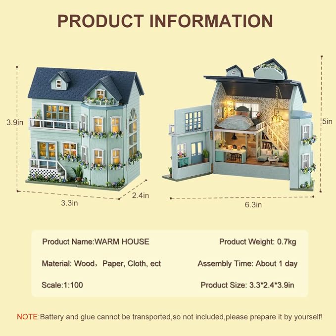 DIY Miniature House Kit, CUTEROOM Wooden Dollhouse Kit Mini House Making Kit - Image 3