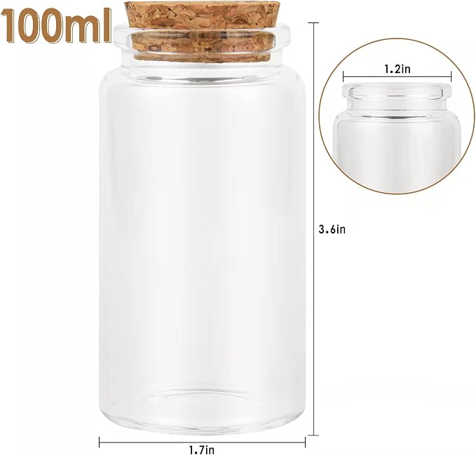 3PC100ML Empty Glass Jars with Cork Stoppers - Image 2