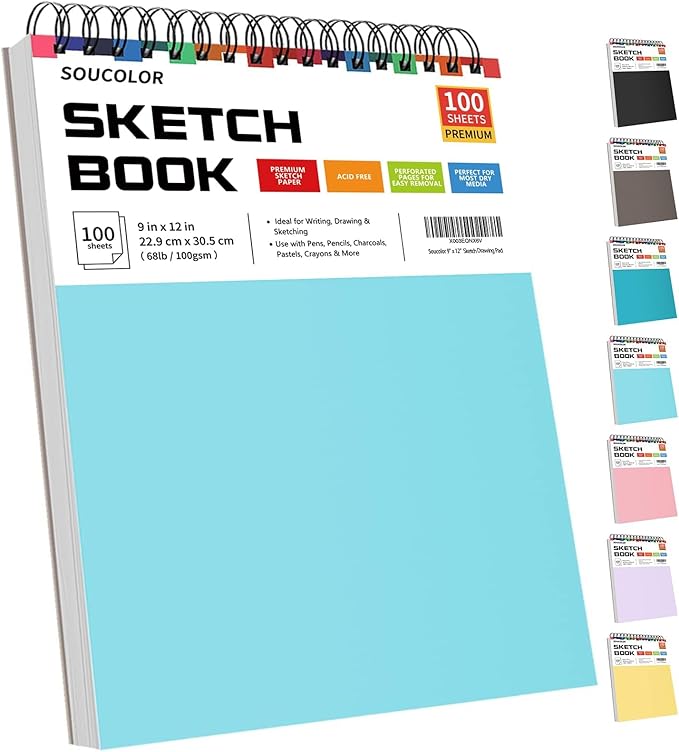 Soucolor Sketch Book 9x12, Thick Drawing Paper Pad School Art Supplies | 100 by Soucolor