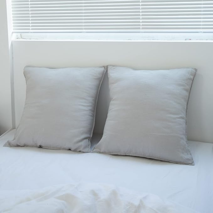 Simple&Opulence 100% Washed Linen Euro Shams 26'' x 26'' Pack of 2, Basic Style - Image 5