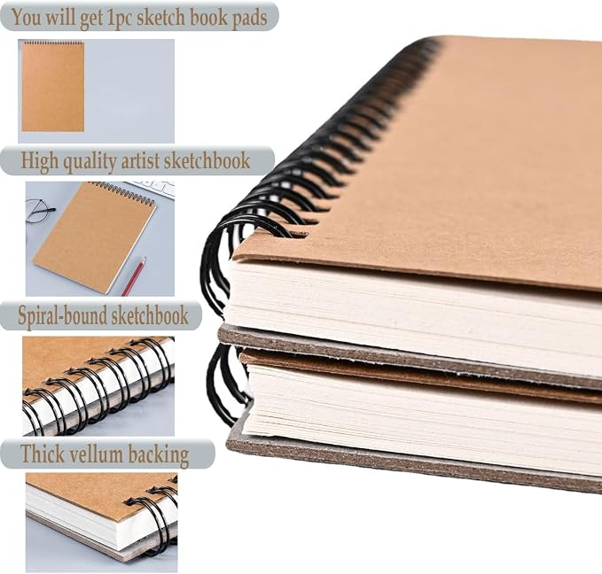 Sketch Book Pad, Drawing Paper 9" x 12" Spiral Bound, Durable Acid Free - Image 3