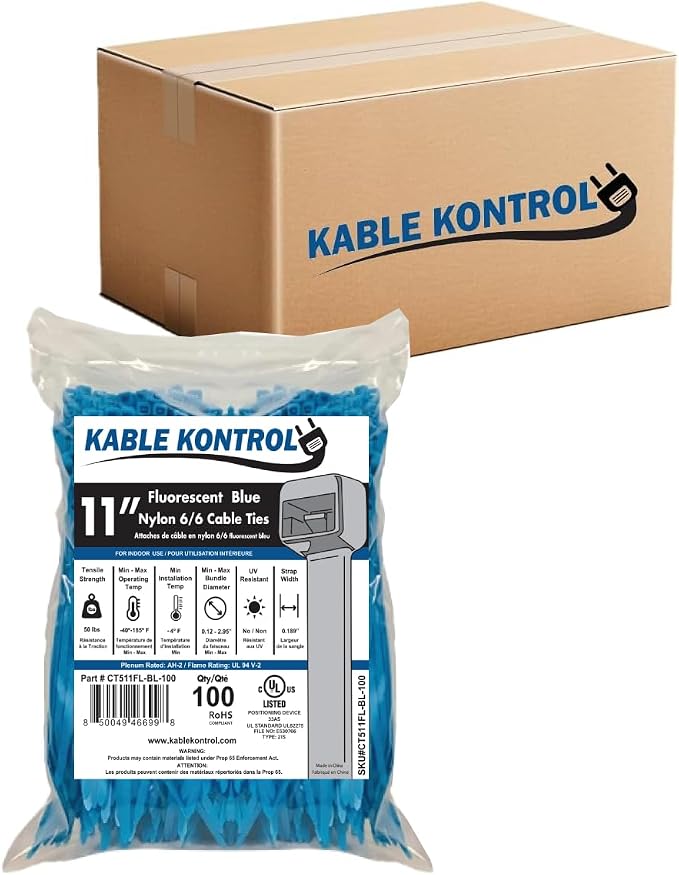Kable Kontrol Fluorescent Blue Zip Ties 11 Inch 8, 50 Lbs Tensile Strength by KABLEKONTROL%C2%AE