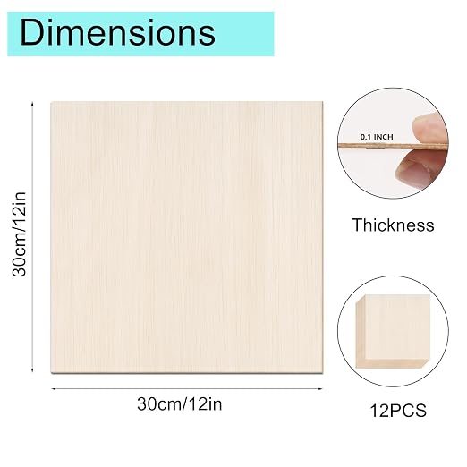 12 Pack Basswood Sheets 12x12 x 1/10 Inch Thin Plywood Balsa Wood Sheets - Image 2