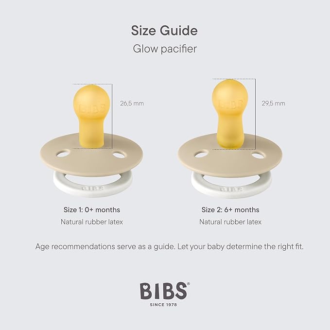 BIBS Pacifiers Colour Collection | Natural Rubber Baby Pacifier | Set of 2 BPA-Free Soothers | Made in Denmark | 0+ Months (Pack of 2) | Vanilla Night/Dark Oak Night