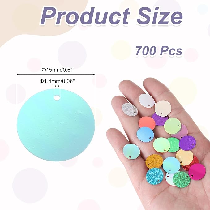 MECCANIXITY 700 Pcs Flat Round Sequins 15mm/0.6 Inch Loose Paillettes Craft - Image 2