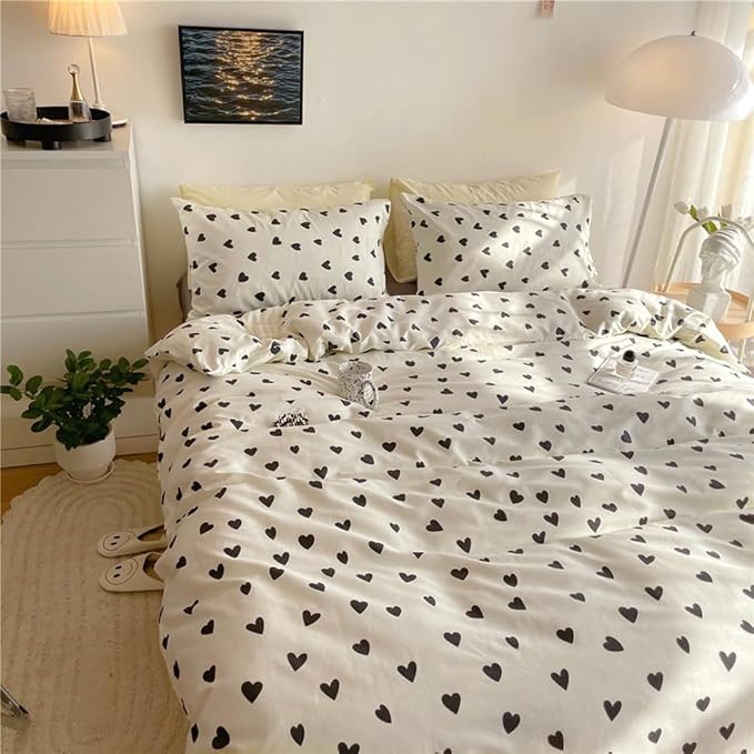 Nayoroom Black and White Heart Duvet Cover Queen Size Black Hearts Printed on - Image 3