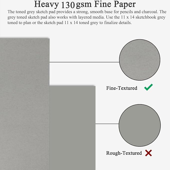 Fuxi Toned Gray Sketchbook 11x14, Large Drawing Pad, 60 Sheets Spiral Bound - Image 3