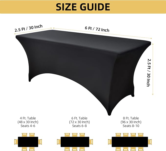 2-Pack 6ft Black Spandex Table Covers - Image 4
