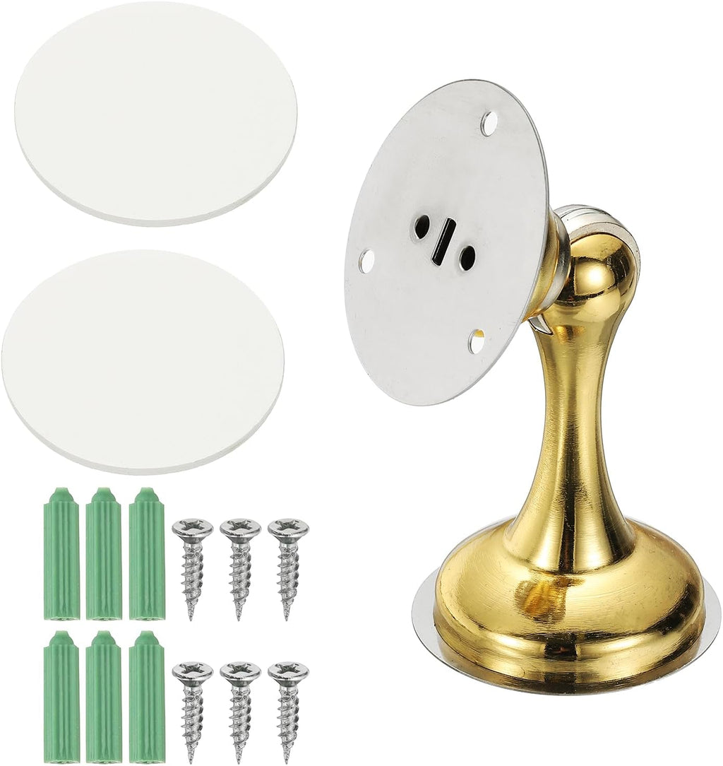 uxcell Magnetic Door Stopper, Stainless Steel Heavy Duty Door Holder, No Drilling Doors Knob Wall Protector with Self-AdhesiveTapes and Screws for Home Office Wall Floor Mounting, Gold