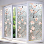 IVN Privacy Window Film Stained Glass Window Cling Pink Blossom Design by IVN