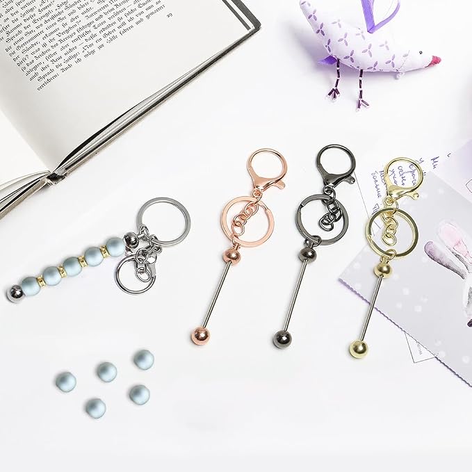 6Pcs Beadable Keychain Bars Blanks Bead Keychain Bar Metal Beaded Keychains - Image 7
