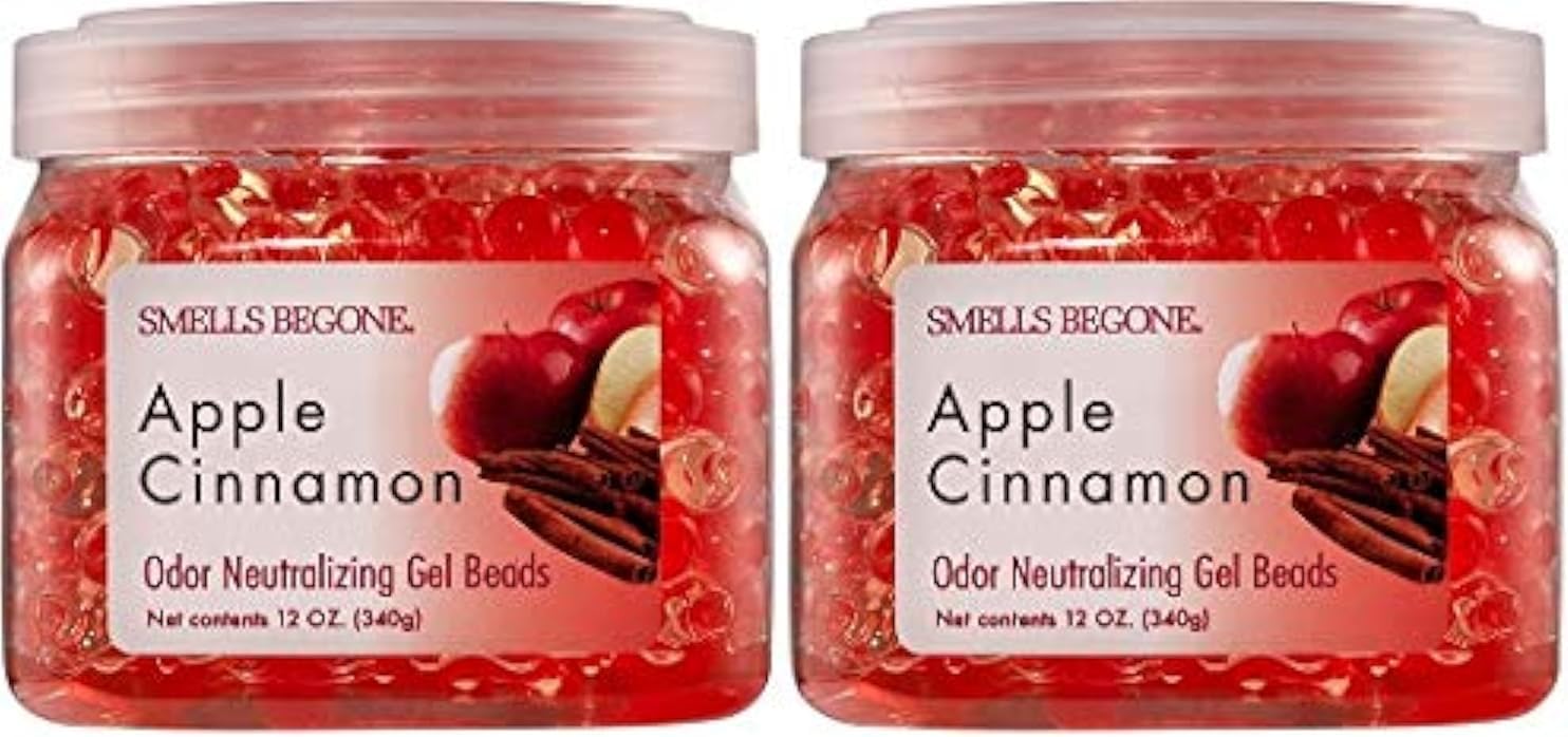 SMELLS BEGONE Odor Eliminator Gel Beads - 12 oz, Pack of 2 - Eliminates Odor in Bathrooms, Cars, Boats, RVs & Pet Areas - Air Freshener - Made with Essential Oils - Apple Cinnamon Scent
