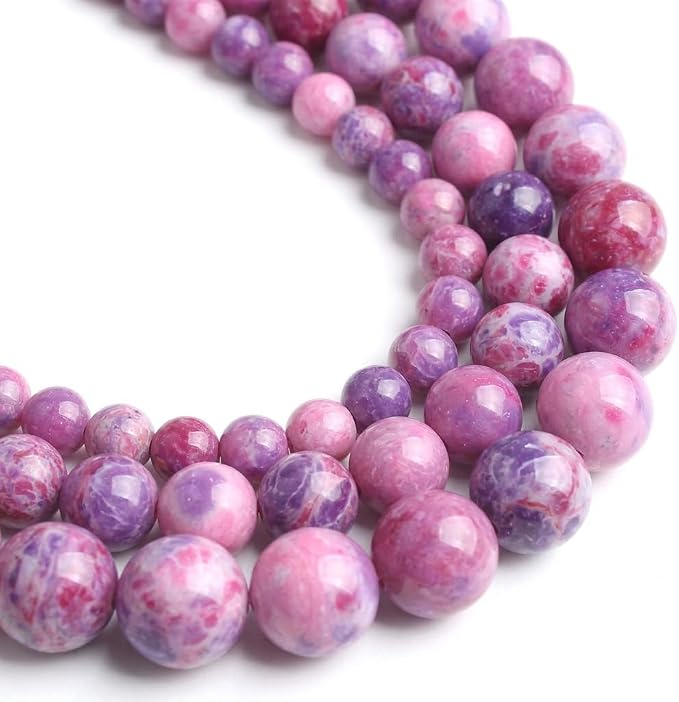 60pcs Round Loose Purple&Pink Fire Agate Beads by Yochus