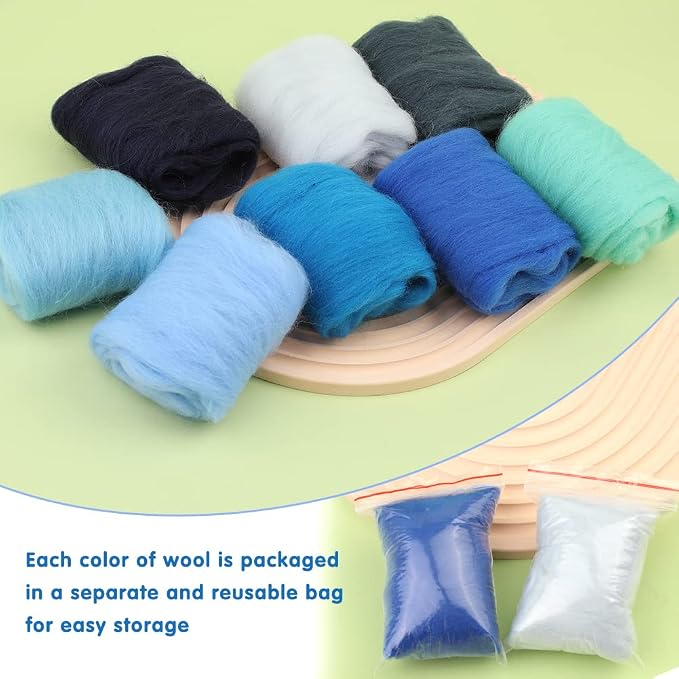 Wonvoc Needle Felting Wool 80 g, 8 Colors Nature Wool Roving - Image 3