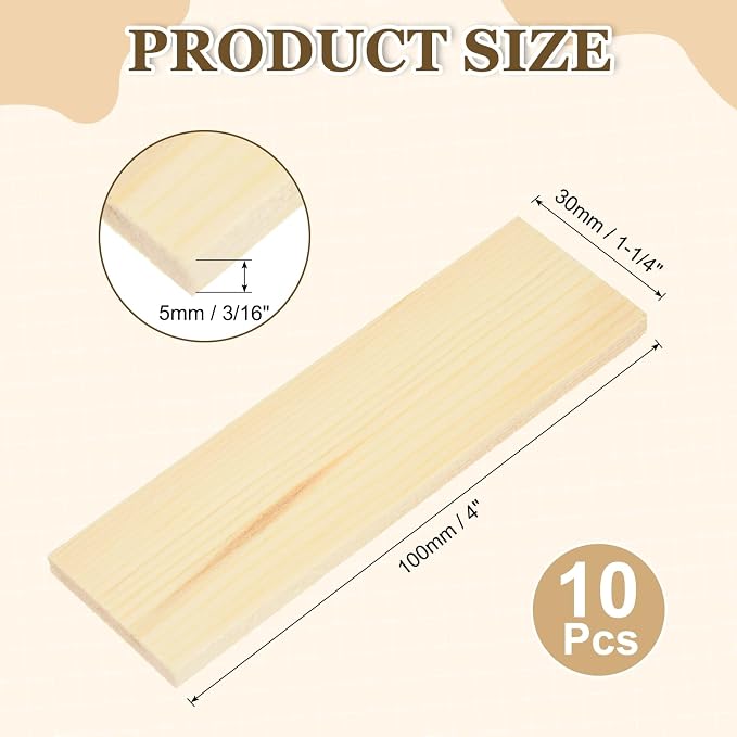 MECCANIXITY 10Pcs Wood Strips Slats, 3/16" x 1‑1/4" x 4" Thin Wood Sticks Flat - Image 2