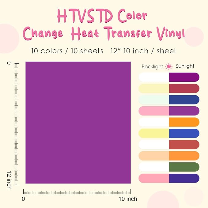 HTVSTD Color Change HTV Heat Transfer Vinyl 10Sheets 12×10in Iron on Vinyl | - Image 2