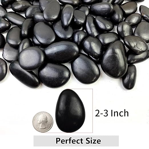YISZM 5lbs Black Pebbles for Plants, 2-3 Inch High Polished Natural Large River - Image 2