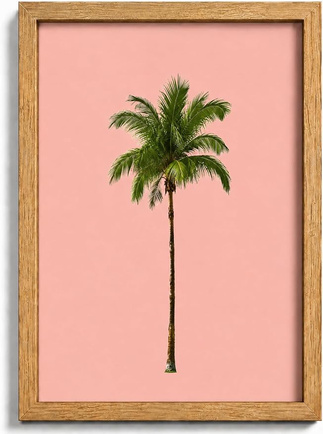 Framed Palm Tree Canvas Wall Art, Girl Beach Poster Print Artwork, by HJYQLN