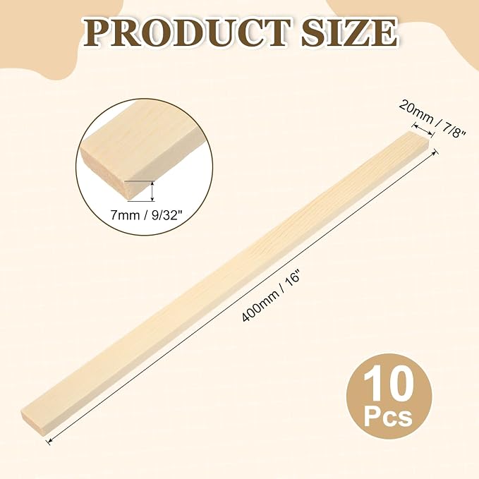MECCANIXITY 10Pcs Wood Strips Slats, 9/32" x 7/8" x 16" Thin Wood Sticks Flat - Image 2