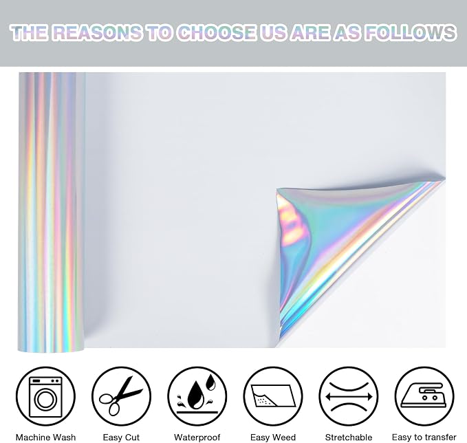 TORC Metallic HTV Heat Transfer Vinyl Roll 12" X 10FT Silver Holographic Iron - Image 3