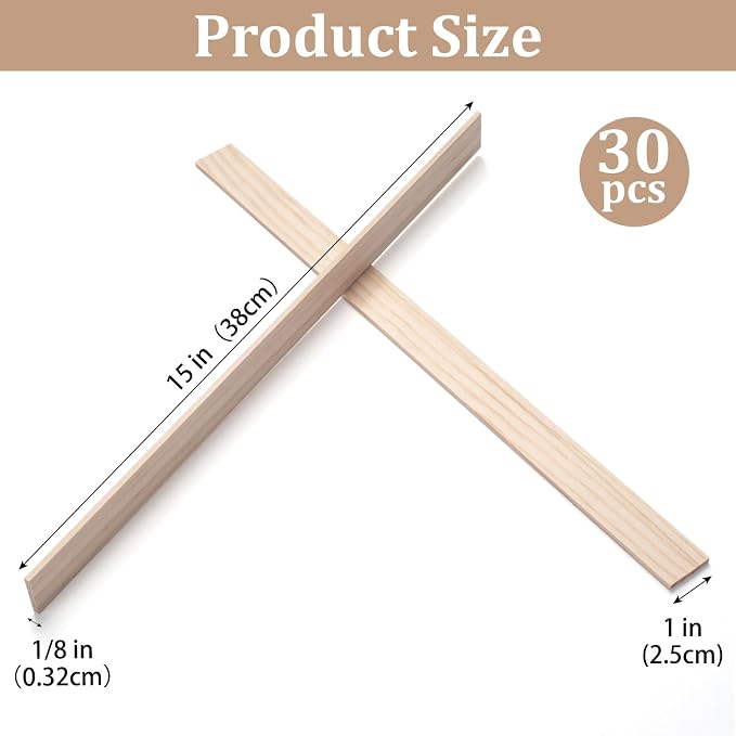 Wooden Dowels for Crafts, Wood Trim Planks Wood Strips Slats for Wall 1/8" × 1" - Image 3