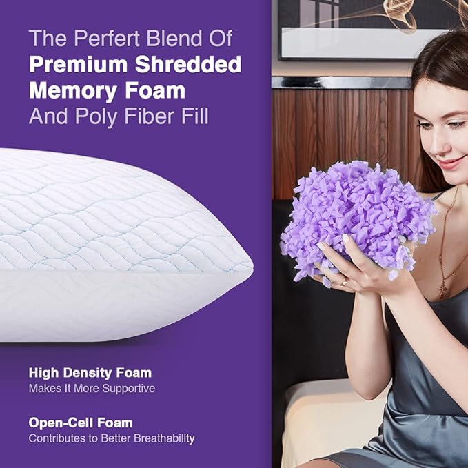 WISHSMILE Cooling King Size Pillows Set of 4, Shredded Memory Foam Pillows - Image 7
