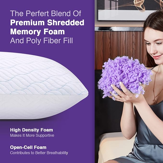 WISHSMILE Cooling Pillows Queen Size Set of 4, Shredded Memory Foam Pillows - Image 5