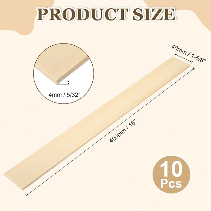 MECCANIXITY 10Pcs Wood Strips Slats, 5/32" x 1‑5/8" x 16" Thin Wood Sticks Flat - Image 2