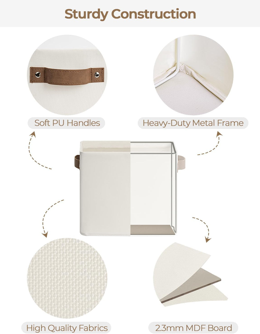 StorageWorks Narrow Storage Bins, Small Basket for Closet and Shelves, Rectangular Fabric Organizer with Handles, Toilet Paper Storage, Beige, 2-Pack