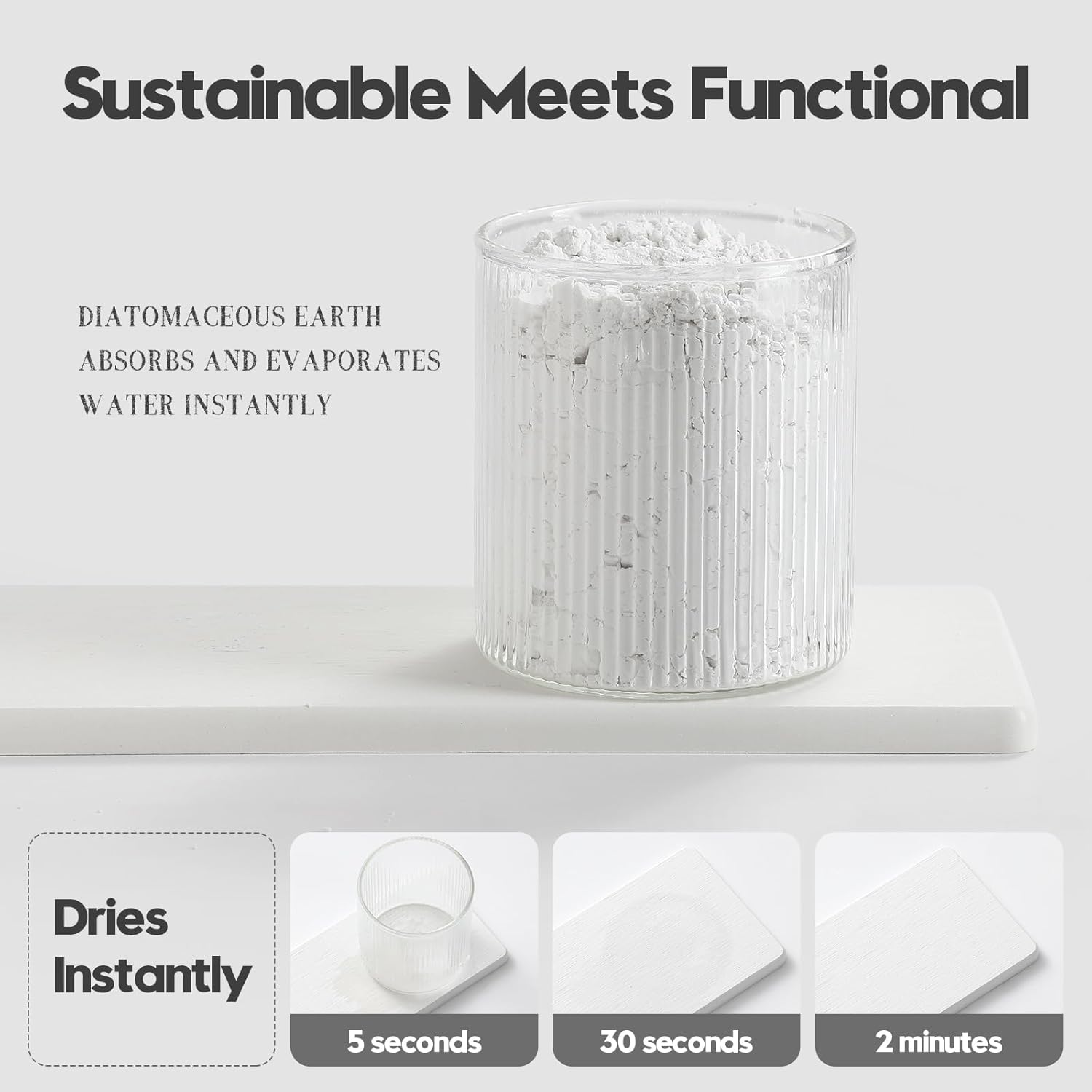 3PCS Bathroom Sink Vanity Trays, Quick Stone Drying Mat Dish Soap Dispenser Sponge Holder for Kitchen Counter, Diatomaceous Earth Water Absorbing Caddy Organizer, White