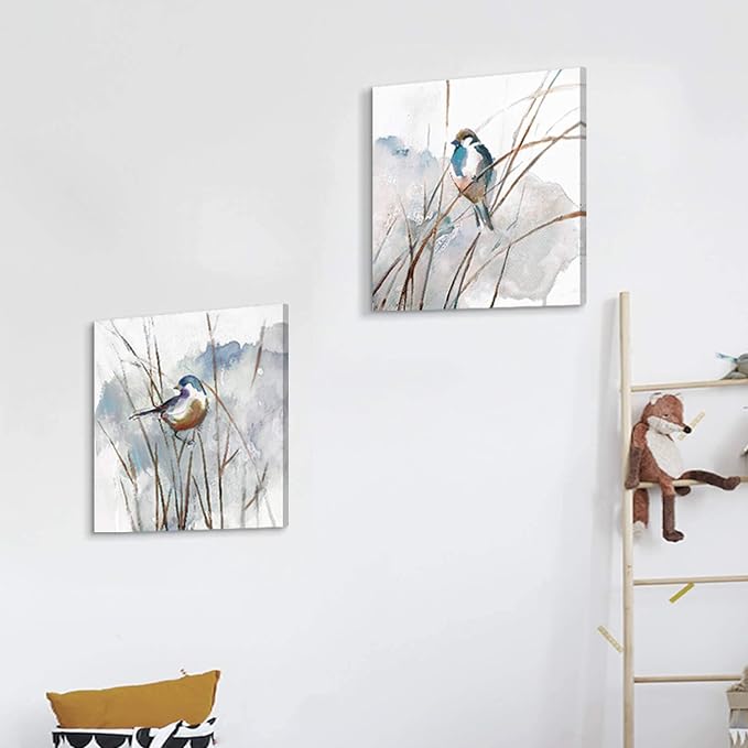 Abstract Bird Picture Wall Art: Animal Birds on Reed Artwork Painting on Canvas - Image 2