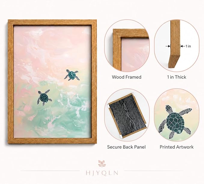 Framed Turtle Canvas Wall Art, Turtle Minimalist Coastal Painting Picture Wall - Image 4