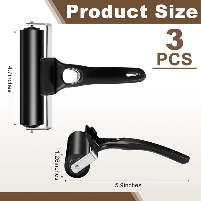 Frienda 3 Pack 4.7 Inch Rubber Brayer Rollers, Hard Rubber Rollers Tool - Image 2