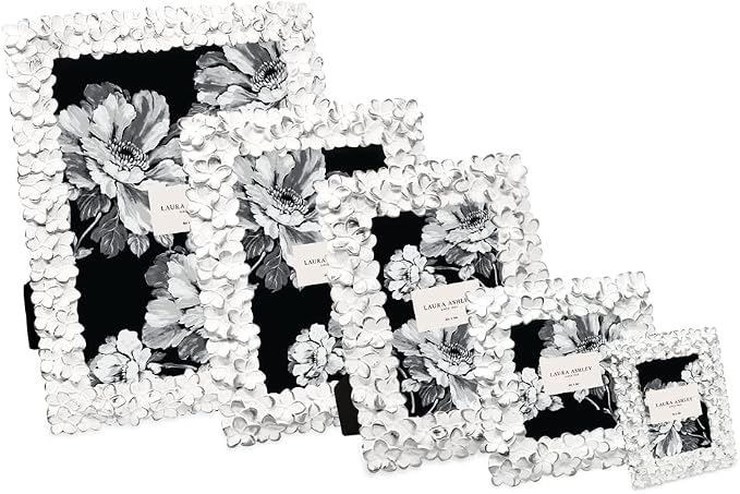 Laura Ashley 5x7 White & Silver Flower Textured Hand-Crafted Resin Picture - Image 5