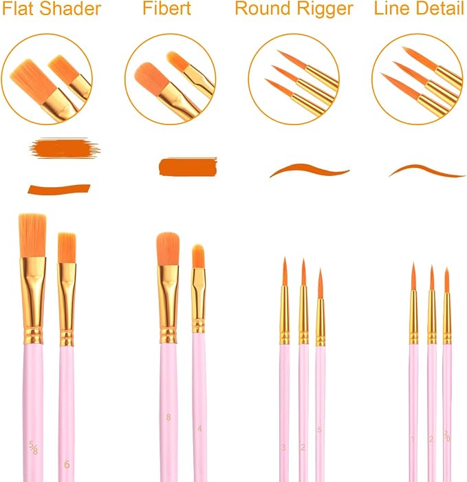 AROIC Acrylic Paint Brushes, 6 Packs/60 pcs Nylon Hair Paint Brush Set - Image 2