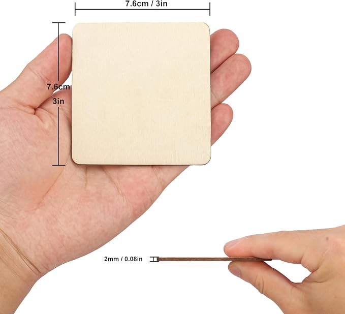 220 PCS 3 Inch Blank Wood Square, 3 x 3 Inches Unfinished Wood Pieces, Blank - Image 2