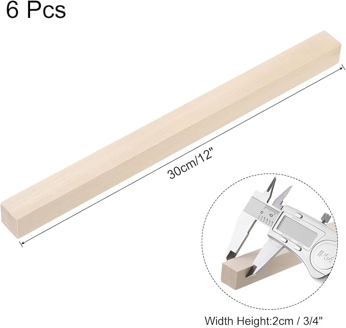 MECCANIXITY 6pcs Wood Sticks, 3/4"x 3/4" x 12" Rectangle Wooden Cube Wood - Image 2